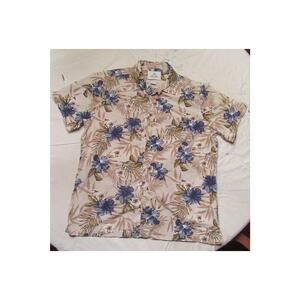 28 Palms Shirt Men L Ivory Blue Floral Standard Fit Short Sleeve Hawaiian Summer